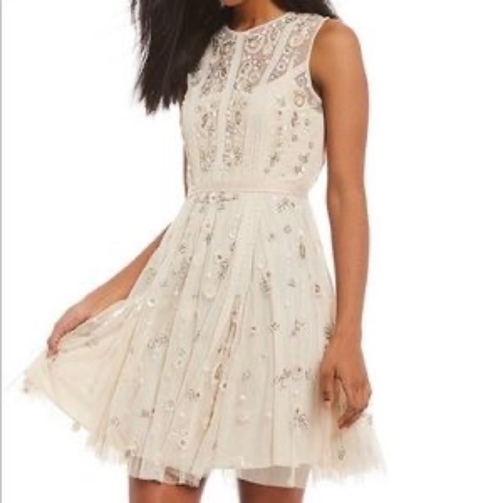 Chelsea & Violet A-line Beaded Lined Mini Dress Cotton Cream Women Size 0